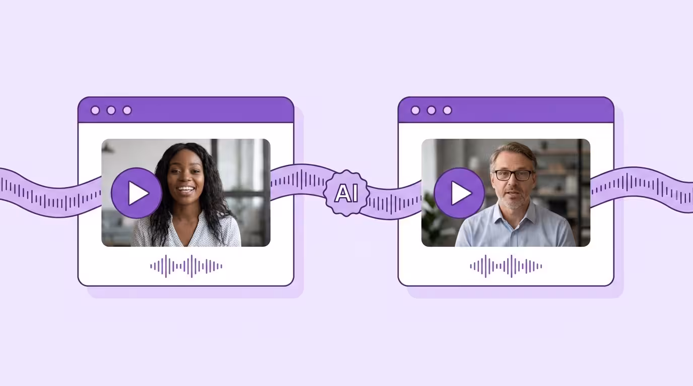 Multi-speaker lip sync: two video windows with different speakers, each with its own waveform, representing per-face processing in one scene